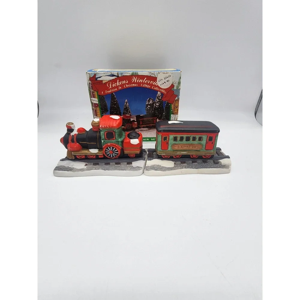 Dickens Winterville Porcelain Train Set Christmas Village Collectible 2 Piece